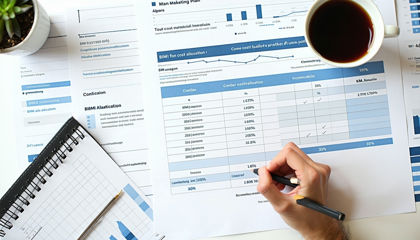 Un plan de marketing sobre la mesa con la asignación de costes BIMI-1