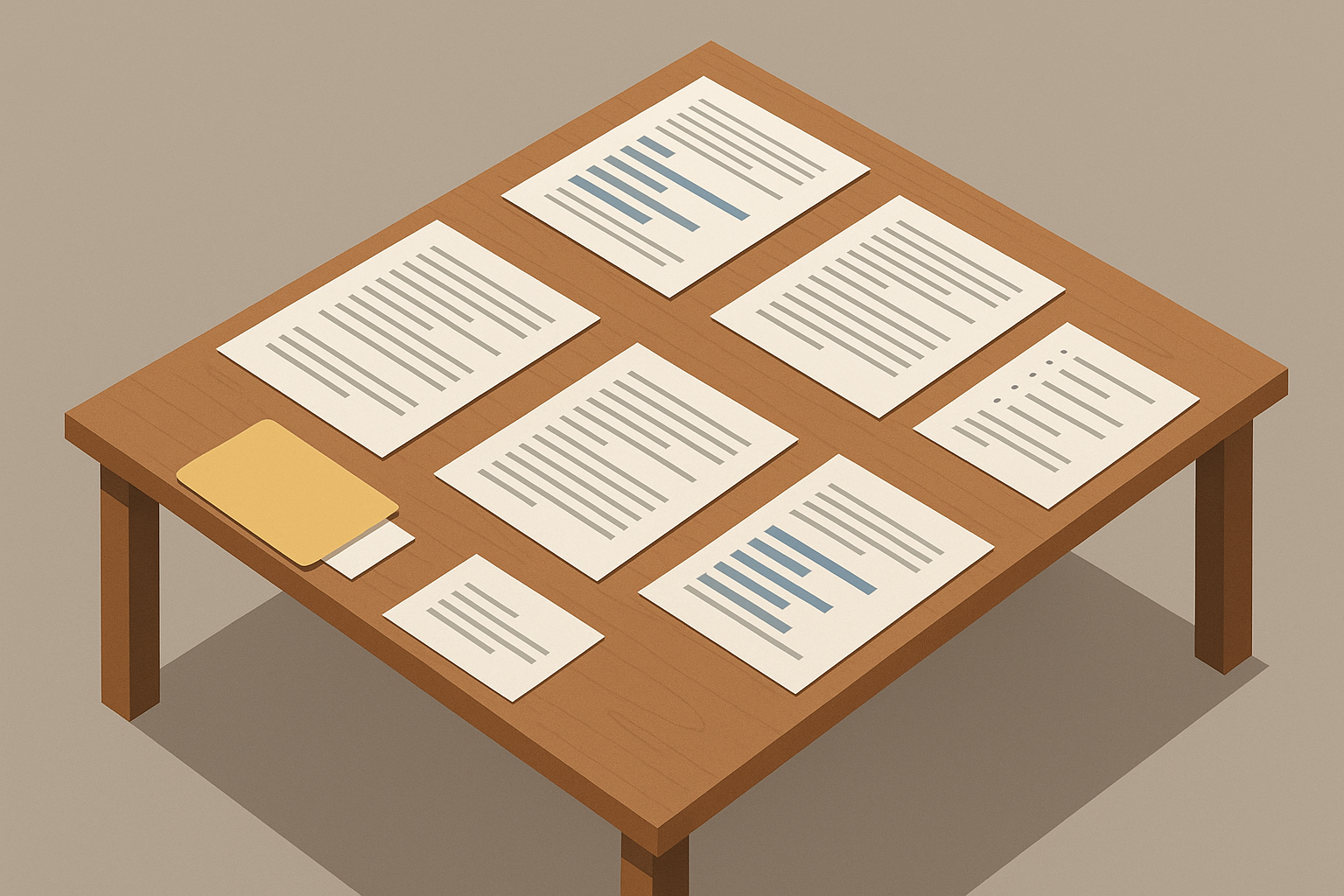 una mesa con documentación